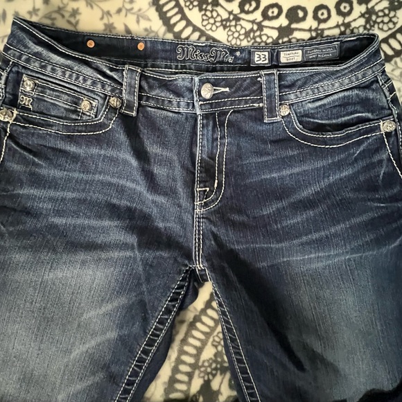 Miss Me Denim Boot Cut Jeans with Silver Cross Embellishments - Picture 4 of 5